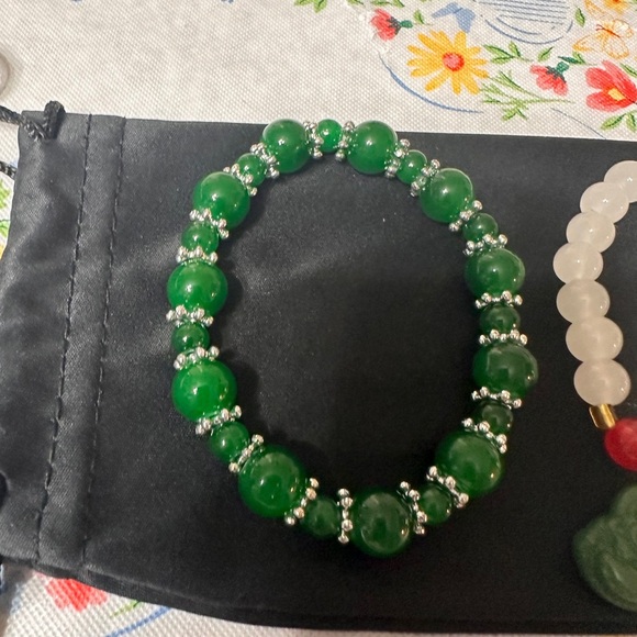 Green and White Beaded Bracelets with Glass Charms - Picture 3 of 3